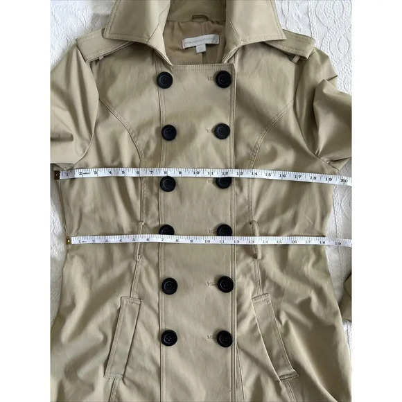 New York & Co Khaki Beige Double Breasted Belted Lined Peplum Trench Coat Size L - Picture 7 of 16